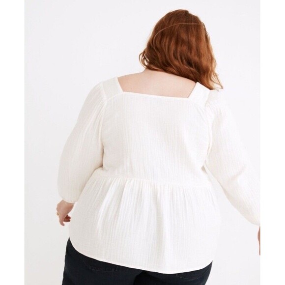 Madewell Plus Lightspun Millbrook Puff-sleeve Peplum  Size M‎ Light Yellow - Picture 3 of 10